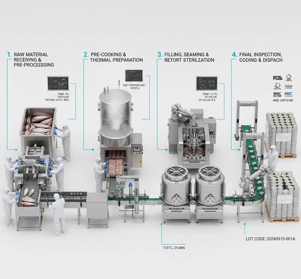 Large-Scale Canned Fish Manufacturing Factory